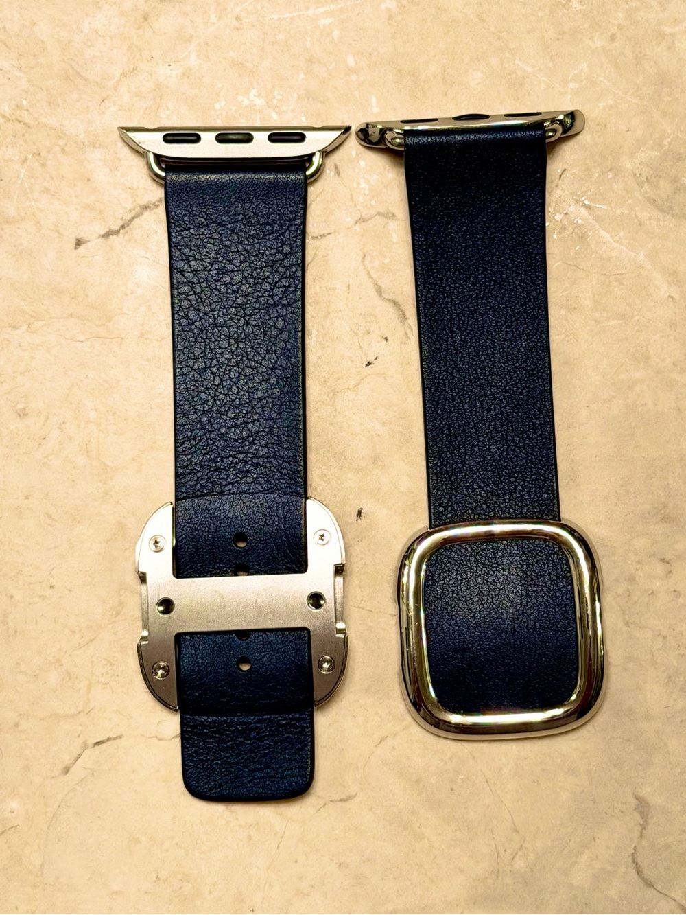 Apple Navy Leather Watch Band with Buckle Hardware